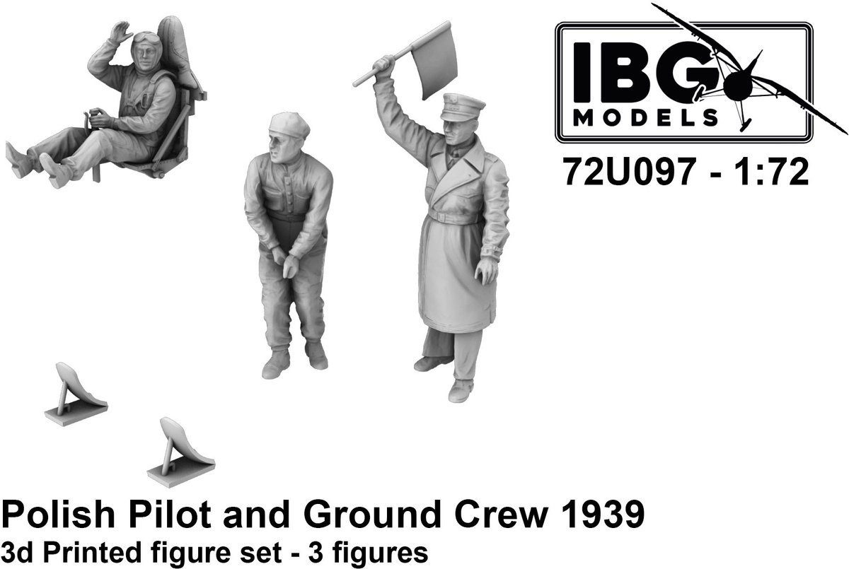 IBG Models Modelbouwpakket - 72U097 Poolse Piloot en Grondpersoneel 1939 - 3D-Geprint - 3 Figuren Resin onderdeel - 1:72 - Modelbouw