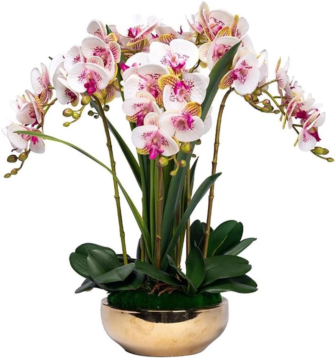 Kunstbloemen Set - Nep Orchidee - Woonkamer Decoratie - Realistische Reproducties - 56cm Hoog - Geel Roze