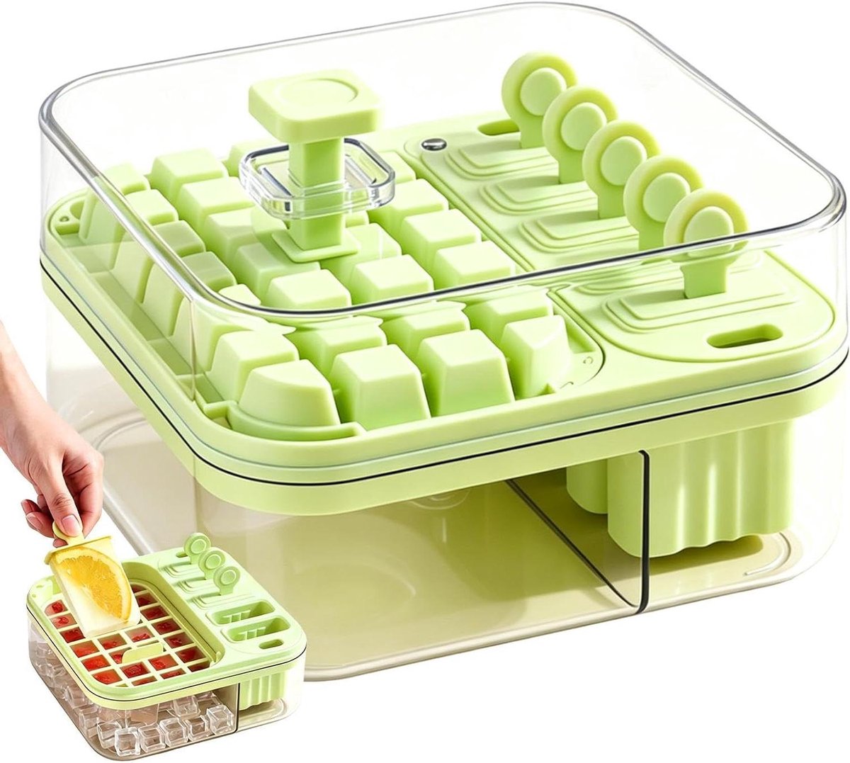 IJsblokjeshouder - IJsblokjesmaker - Dranken Koelen - Hygiënisch Druk Systeem - 20x20x13 cm - Groen