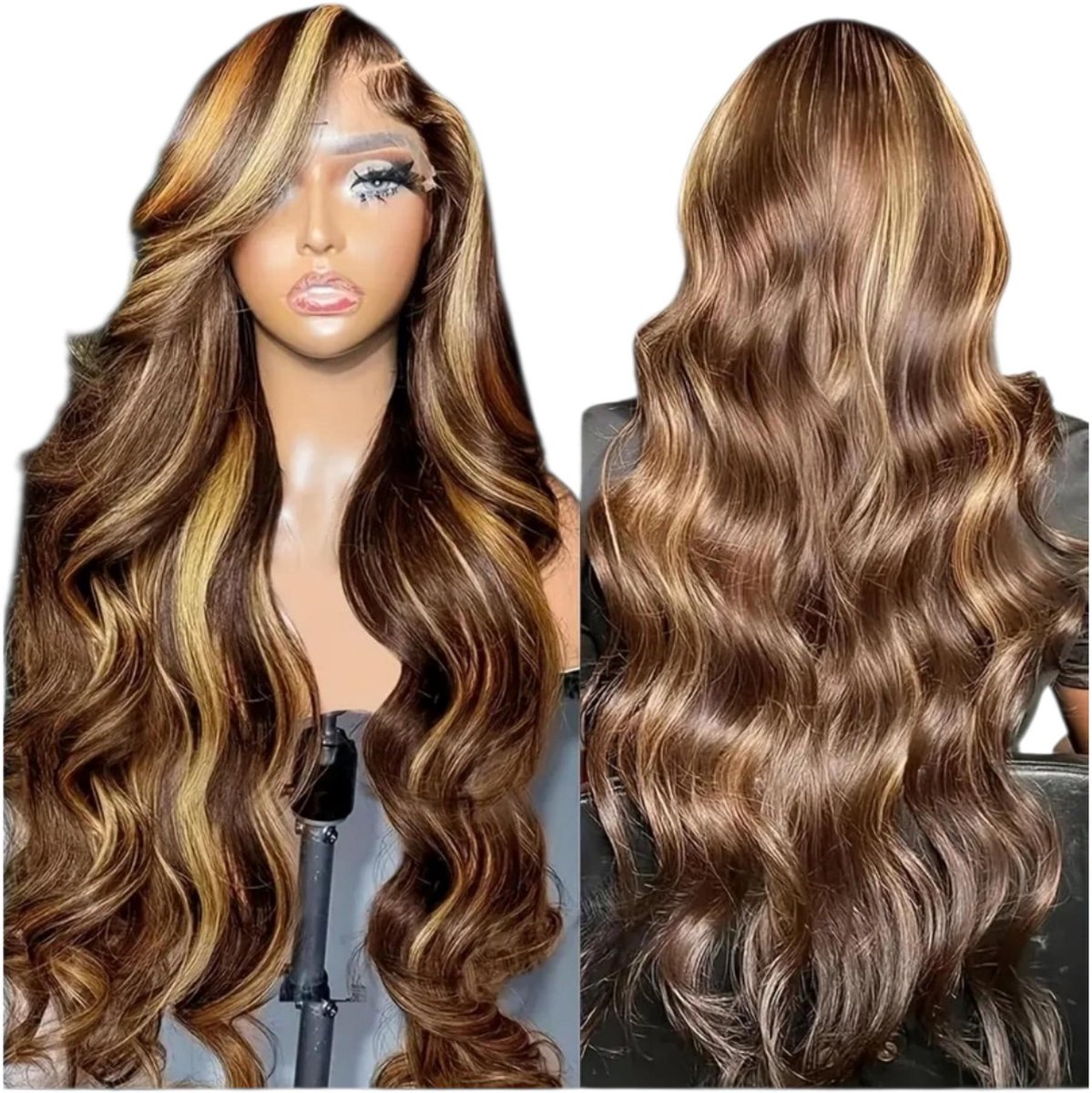 Frazimashop- Braziliaans Remy Haar- Pruiken Dames Lang Haar - 70cm- 4/27 Highlight - Lang Golvend Echt Haar- 13x4 lace frontaal- Wasbaar