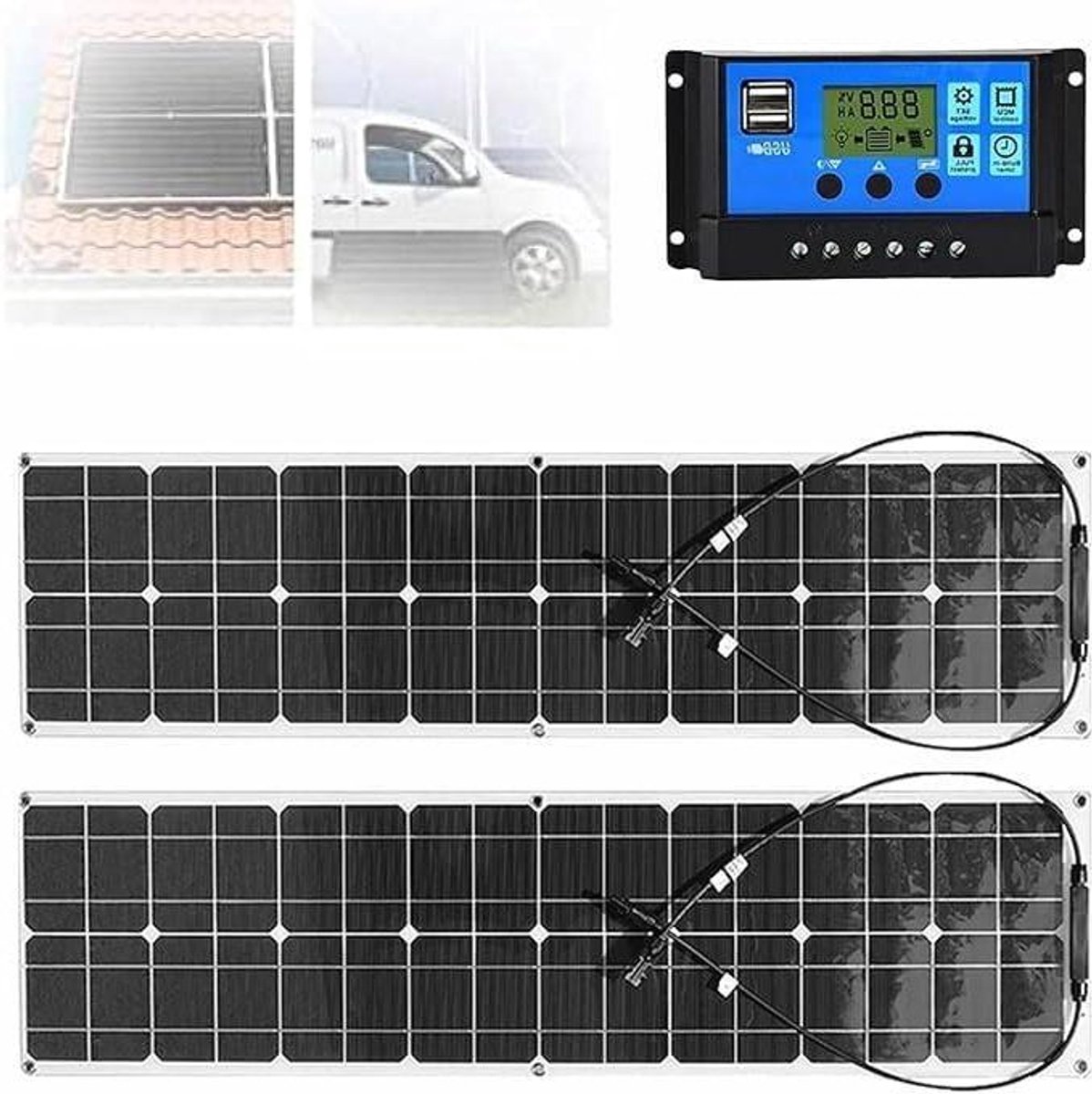 Flexibele Zonnepanelen - Opvouwbare Oplader - Energie Opwekken - Hoge Efficiëntie Cellen - 2x 200 Watt - Zwart