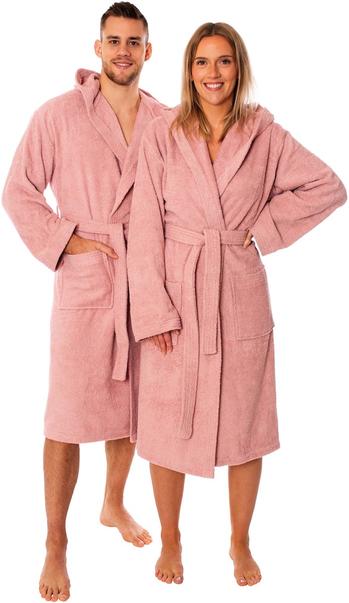 Lavea® Badjas Dames & Badjas Heren van 100% Katoen – Zachte Badjas van Badstof met Capuchon, Unisex Design, Ideaal voor Sauna & Thuis - XL - Oudroze