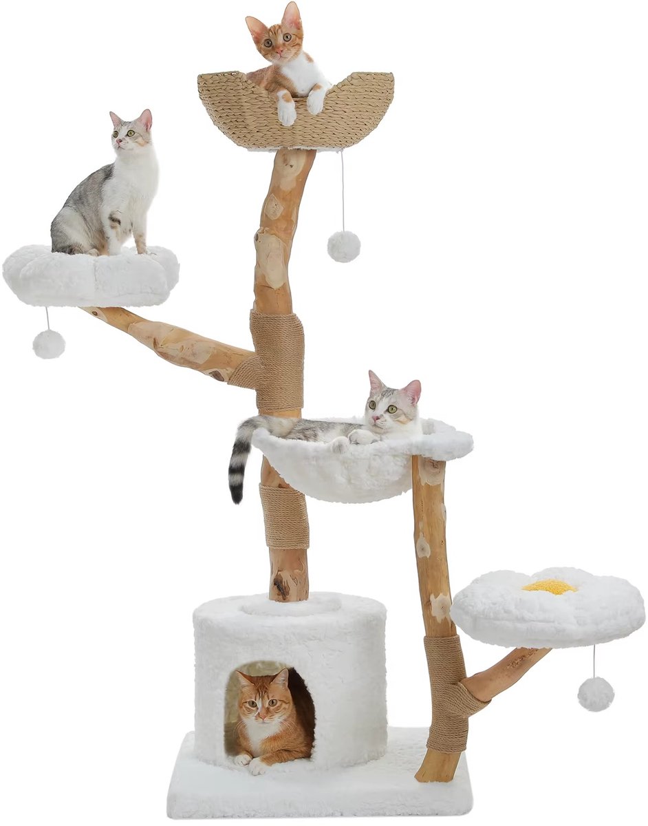 CreateEcom Krabpaal - kattenboom - krabmeubel - voor binnen - grote katten - 150 cm - 5 laags - modern ontwerp - hout - wit