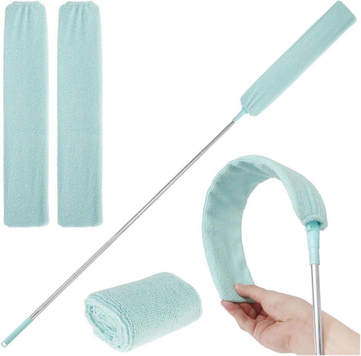 Stofzuigerborstel - Reinigingsgereedschap - Diepe reiniging - Flexibele platte kop - Verstelbaar tot 94 cm - Lichtgroen