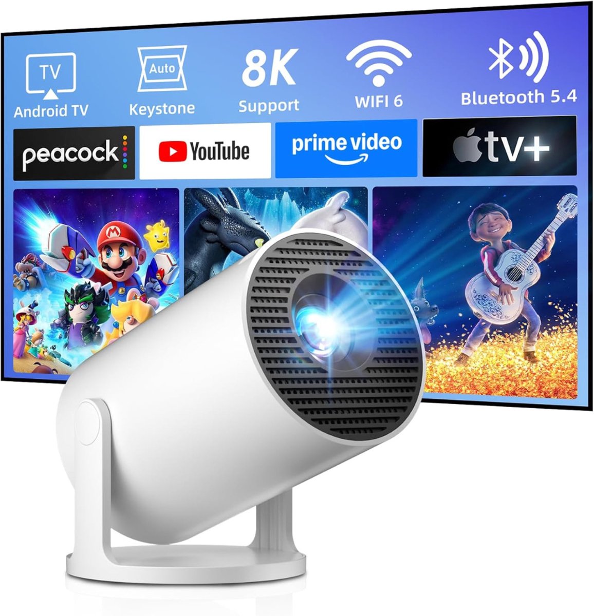 AHD® Draagbare beamer - Beamer - Projector - Mini Beamer - Wit - 11cm x 11cm x 17cm