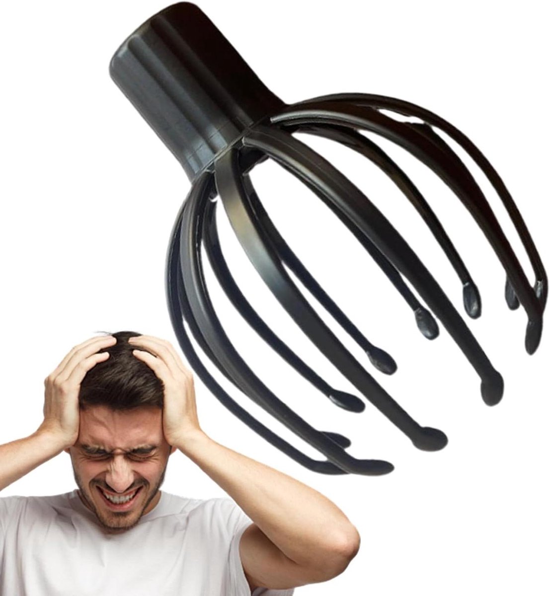 Hoofdhuid Stimulator - Hoofd Massage - Stress Verlichten - 12 Stimulerende Klauwen - 18 x 12 cm - Zwart