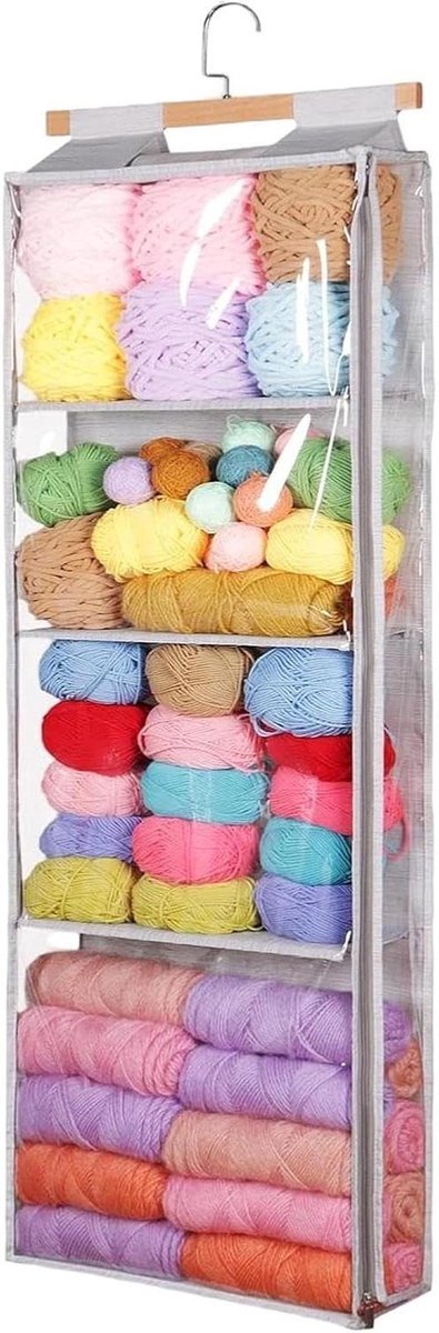 Garenorganizer - Opberger - Hobby Spullen - 4 Transparante Vakken - 127 cm Hoog - Wit
