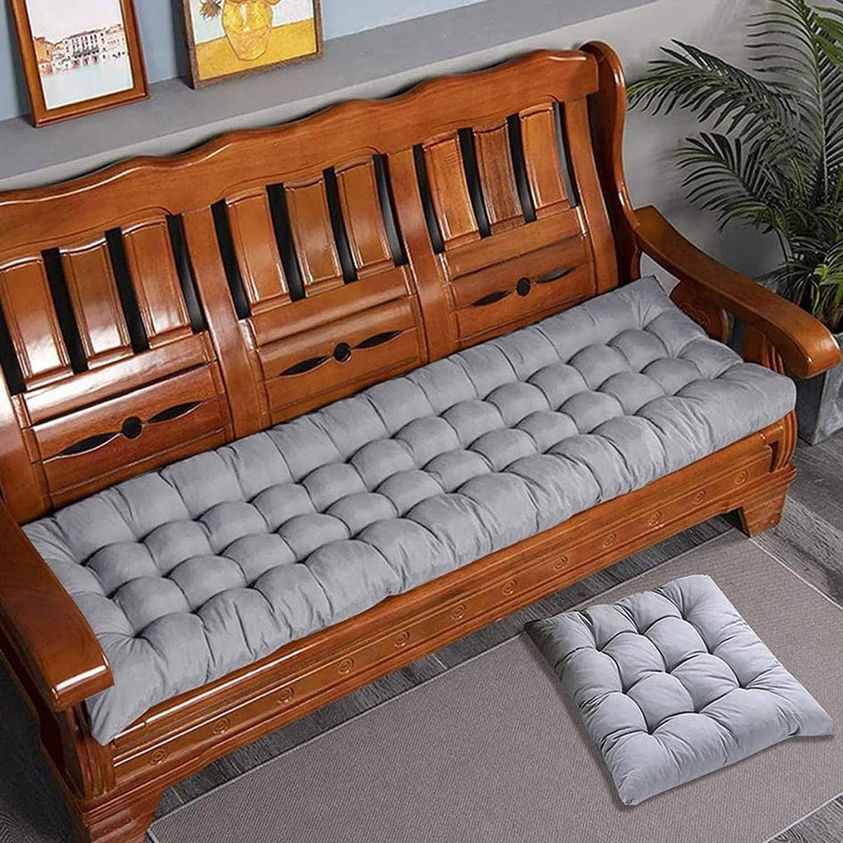 Bankkussen Extra Dik - Lange Stoelkussen - Comfortabel Zitten - Vastzetbanden Anti-slip -