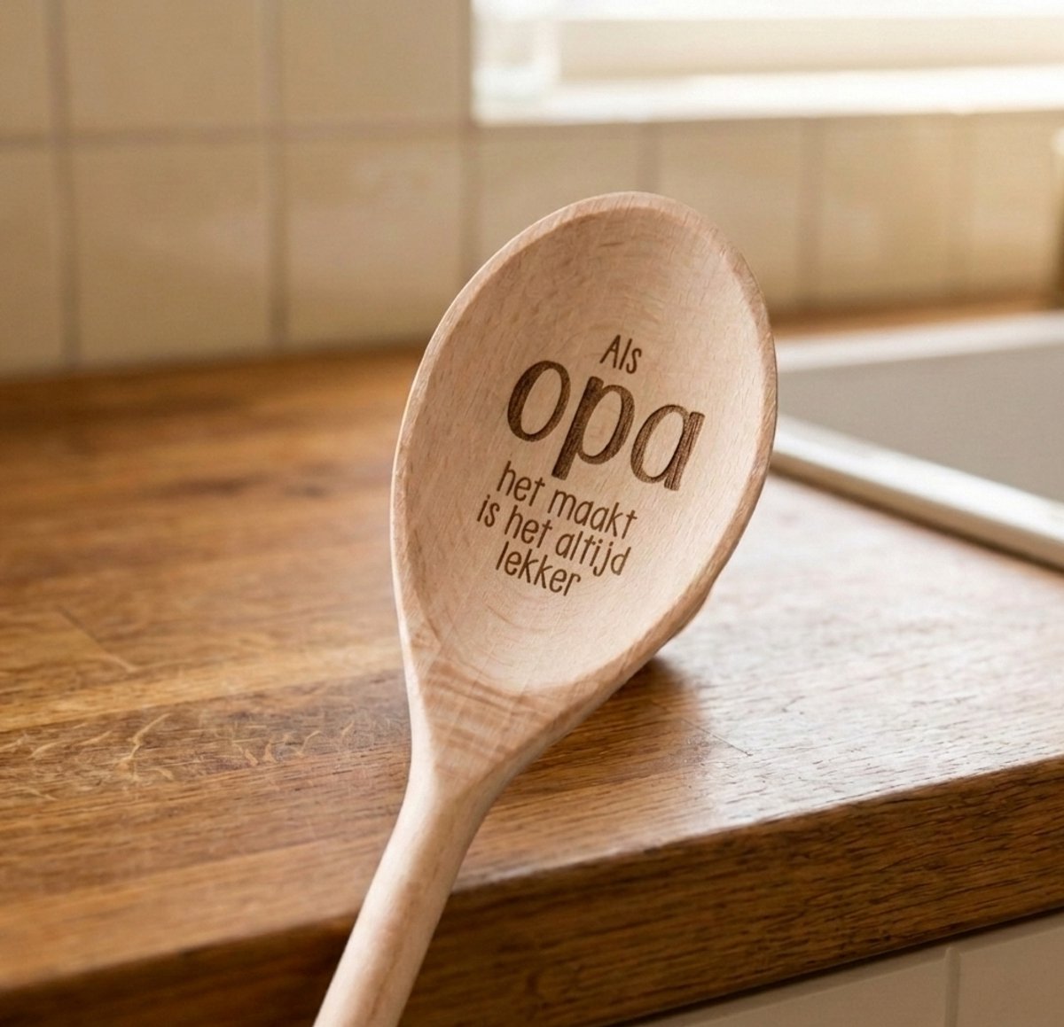Gepersonaliseerde houten lepel voor opa – Vaderdag cadeau met naam en gravering – “Als opa het maakt is het altijd lekker”