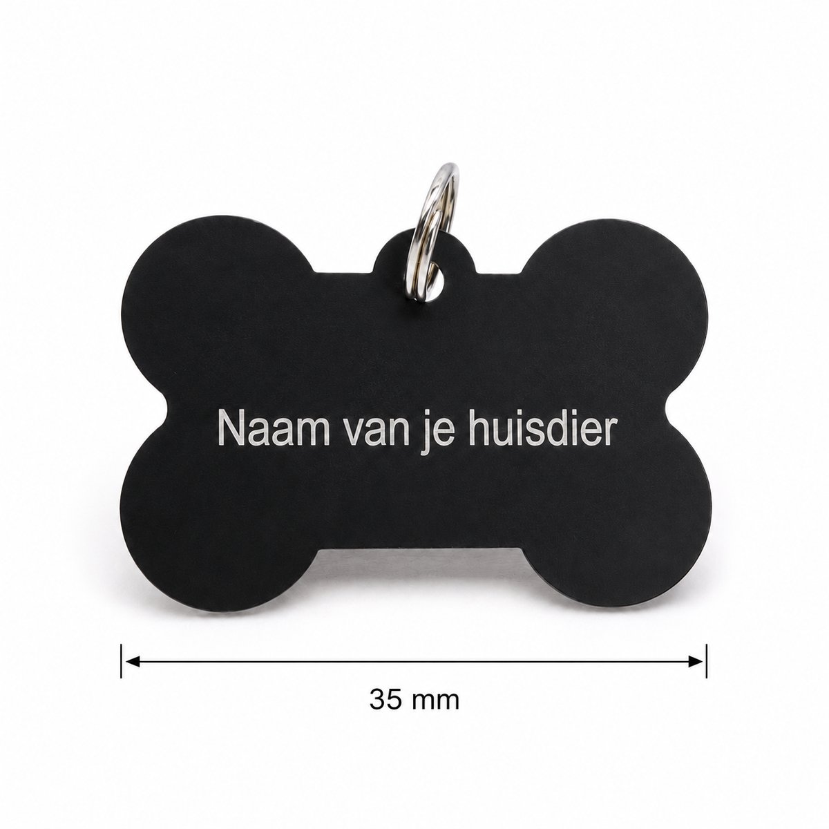 Gepersonaliseerde huisdierpenning voor hond en kat – Zwarte botvormige naamplaat huisdier van geanodiseerd aluminium – Hondenpenning kattenpenning met gravure – Naam, telefoonnummer en adres – 35 mm