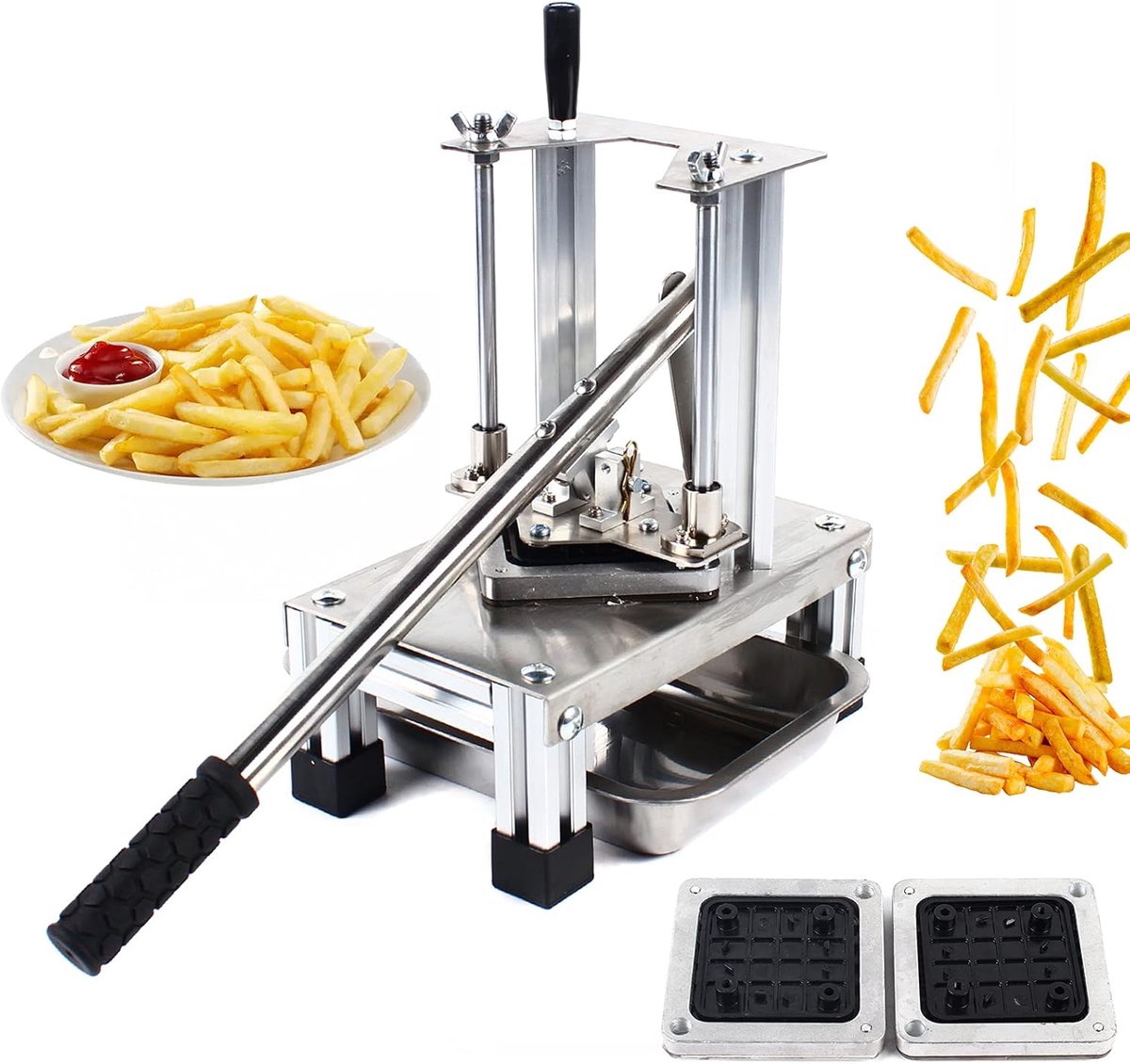Aardappel Snijder - Friet Maker - Groente Snijden - Verticaal Ontwerp - 3 Maten Messen - Zilver