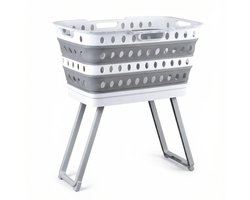 Opvouwbare Wasmand met Onderstel XL - 65L - Vrijstaande Wasmand - Ruimtebesparend - Grijs/Wit - Wasmand