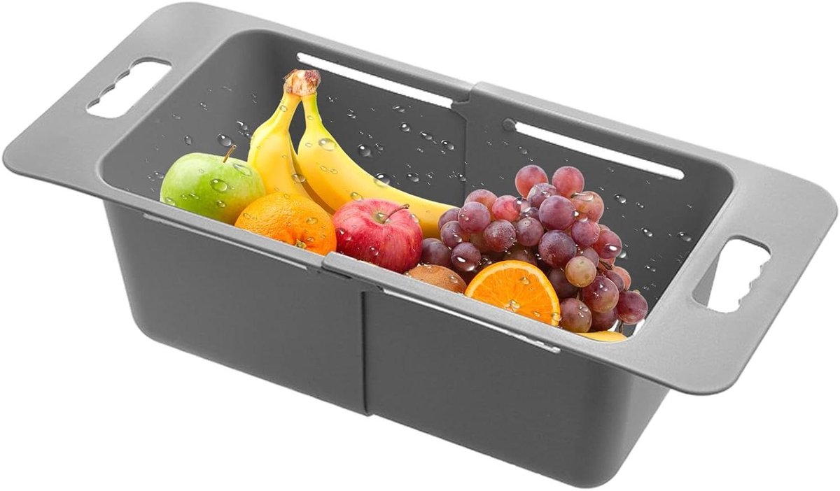 Gootsteenmand - Afvoerzeef - Producten Wassen - Verstelbare Lengte - 41.7 cm - Grijs