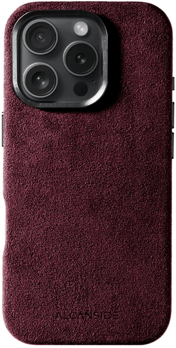 Alcanside Luxe Hoesje geschikt voor Apple iPhone 16 Pro Max – Magsafe 360° Shock Proof Telefoonhoesje – Premium Alcantara Case – 100% Optimale Bescherming – Wine Red