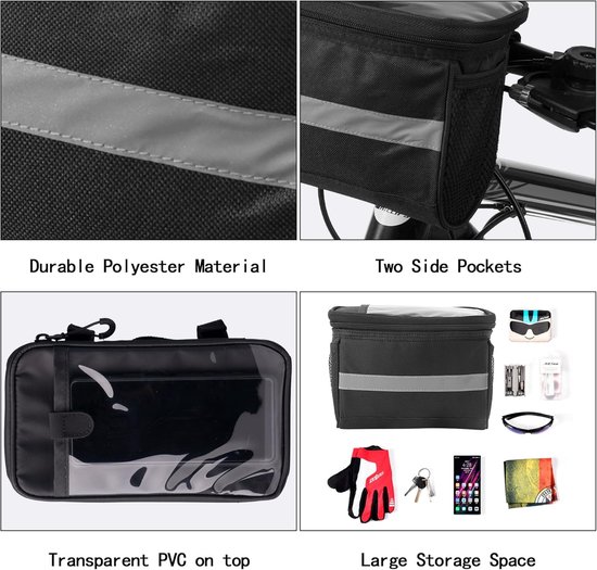 Waterdichte fietstas voor aan het stuur, waterdichte fietstas aan de voorkant, fietsmandtas, transparante telefoontas, fietstas voor aan het frame, geschikt voor racefietsen en mountainbikes. — afbeelding 2