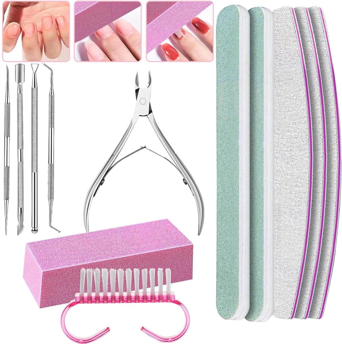 Nagelvijlset - Nagelverzorging - Professionele manicure - Complete set - 3 vijlen - Multicolor