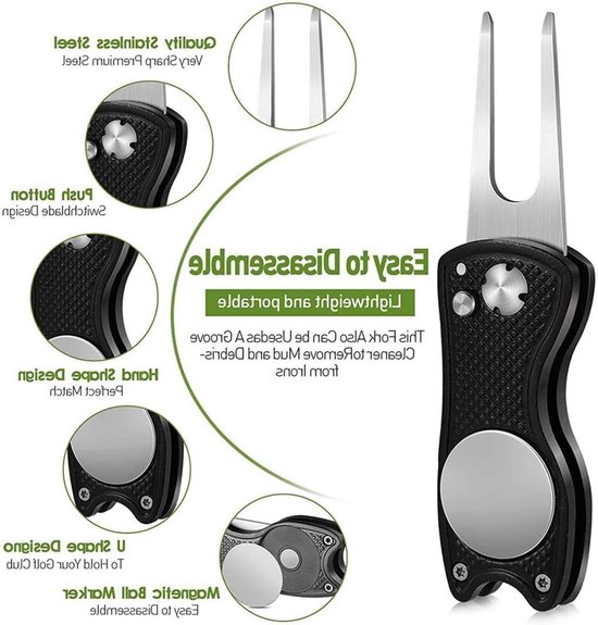 Golf Pitchgabel Set van 2, Vouwbare Switchblade voor het Repareren van Divots, Golfaccessoires in Aluminium van GOLF — afbeelding 2
