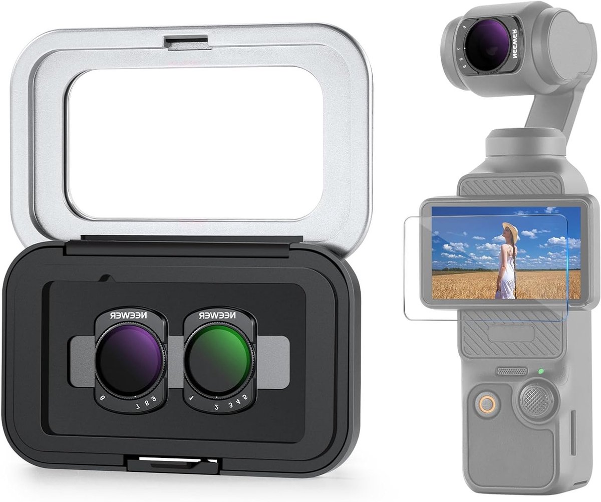 Variable ND Filter Set voor DJI Osmo Pocket 4 & 3 - Magnetische ND2-32 & ND64-512 Neutraal Dichtheidsfilter voor Actiecamera's, Inclusief Schermbeschermer en Opbergtas