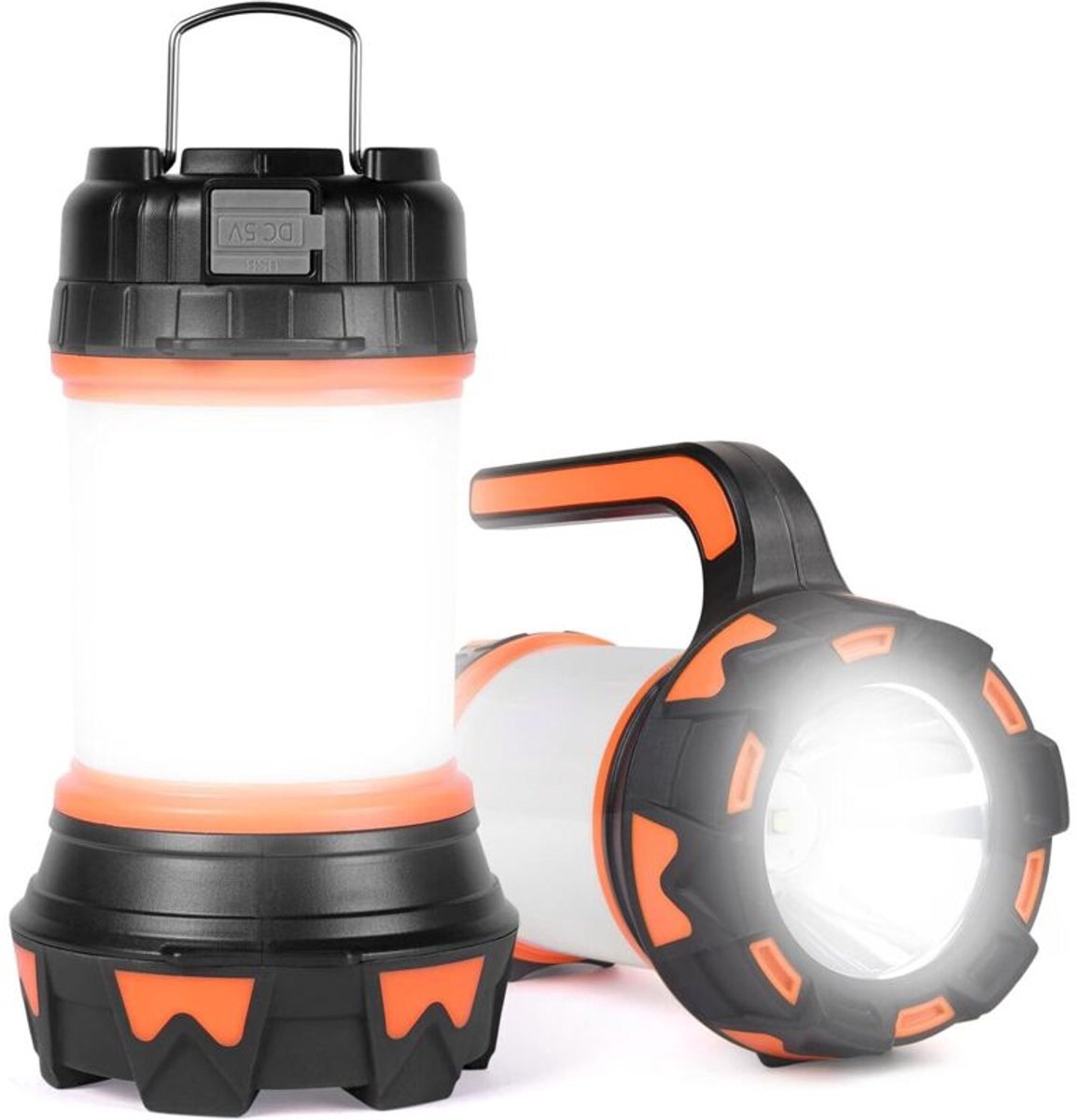 Oplaadbare LED-kampeerlamp, 1000 lumen, 3600mAh batterij, 360° draaibaar; oplaadbare LED-zaklamp, superhelder, 6 standen, inclusief USB-oplaadkabel, waterdicht.