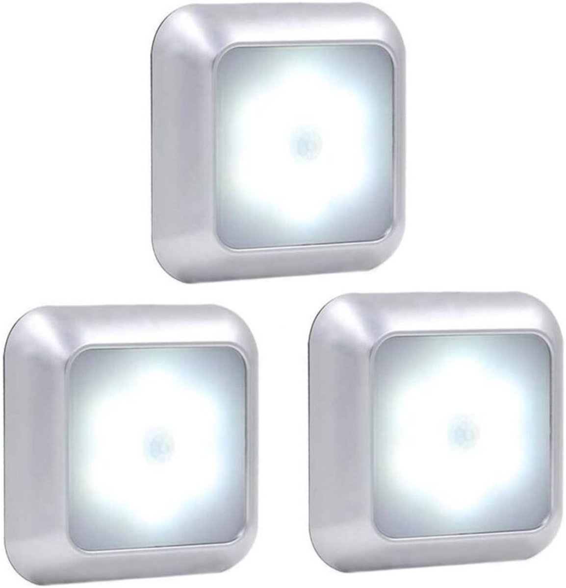 Bewegingssensorlamp, kastverlichting, 6 LED-nachtlampjes, geschikt voor trappen, keukens en kasten (wit licht, 3 stuks).