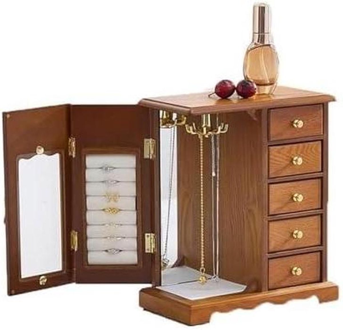 Houten sieradendoos - Sieradenhouder Organizer - Sieraden Opbergen - Klassiek Natuurlijk Ontwerp - 25x15x30 cm - Natuurlijk Hout