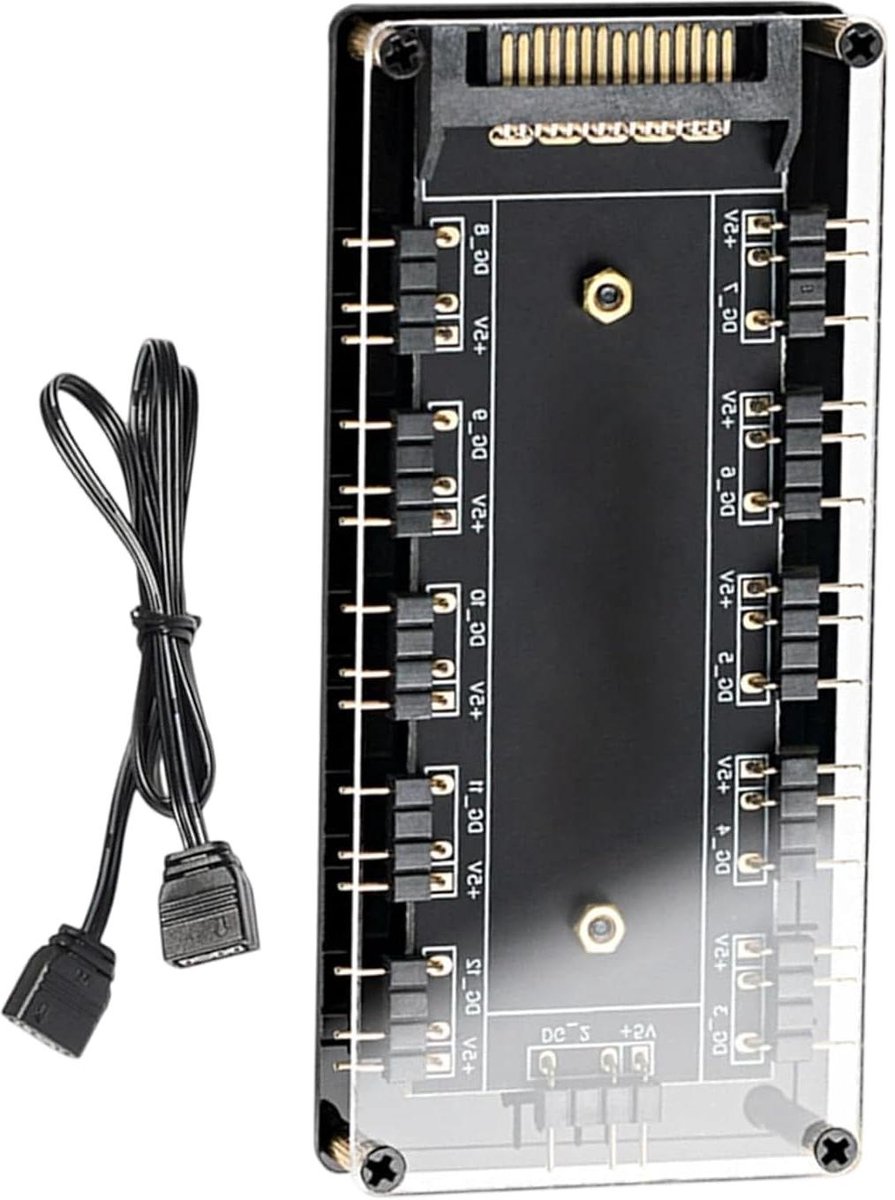 Ventilatorhub - RGB Controller - PC Verlichting - 10-in-1 Ontwerp - 11 x 7 x 3 cm - Zwart