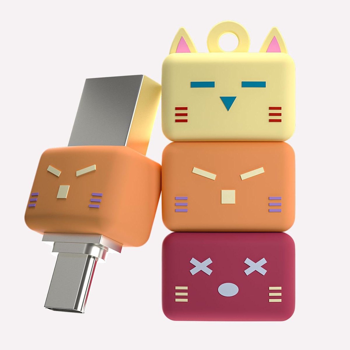 USB Stick Kat - Opslagstick Geheugen - Bestanden Opslaan - Vouwbaar PVC Rubber - 128 GB - Geel