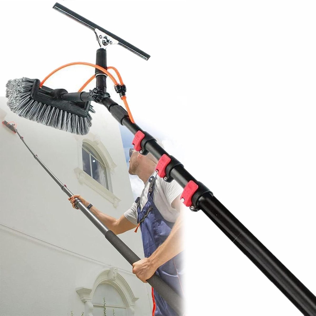 Raamreinigingsborstel - Hoge Schoonmaakstok - Glazen Oppervlakken Wassen - Met Watertoevoer - 5.4 Meter - Grijs