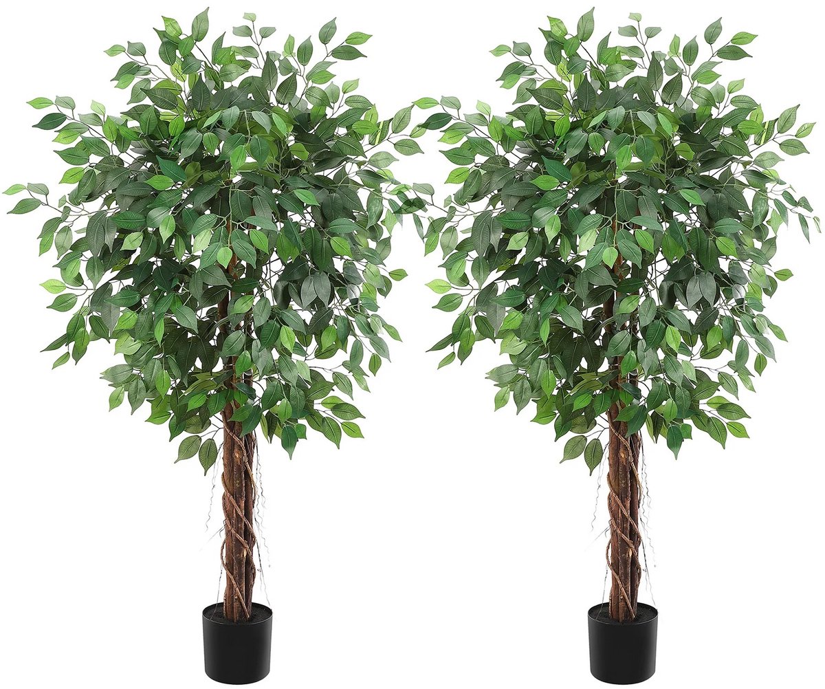 Zerova 2 Kunstmatige fiscus bomen - Kunstplant - Fiscus lyrata - Voor thuis - Voor kantoor - Met pot - Lijkt levens echt