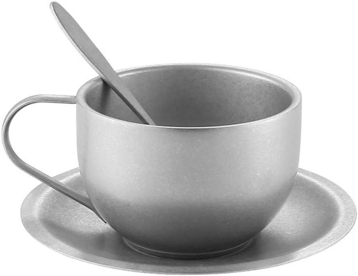 Koffiekop Set - Mok met schotel - Thee drinken - Dubbellaags geïsoleerd - 180ML - Zilver