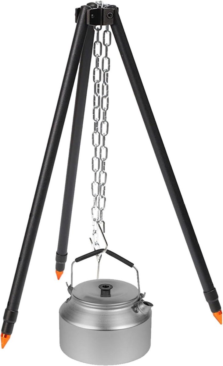 Kampvuur Statief Grill - Kookstatief Outdoor - Buiten Koken - Opvouwbaar Aluminium - 80 x 123.5 cm - Zwart