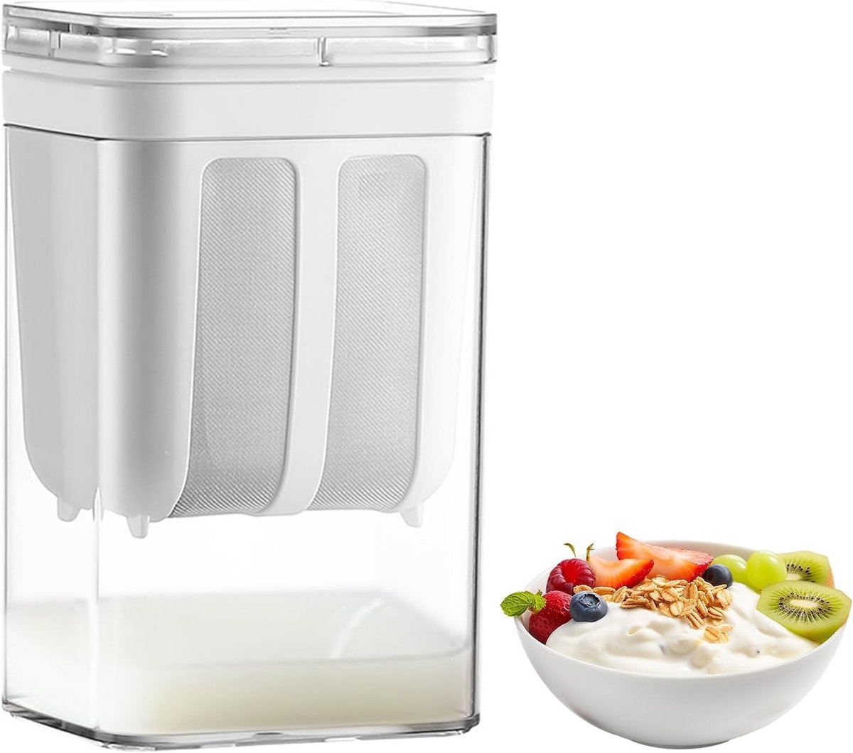 Griekse Yoghurt Zeef en Separator - Herbruikbare Filter voor Yoghurt, Melk, Sap en Thee - 1100ml Capaciteit met 80 Mesh RVS Zeef