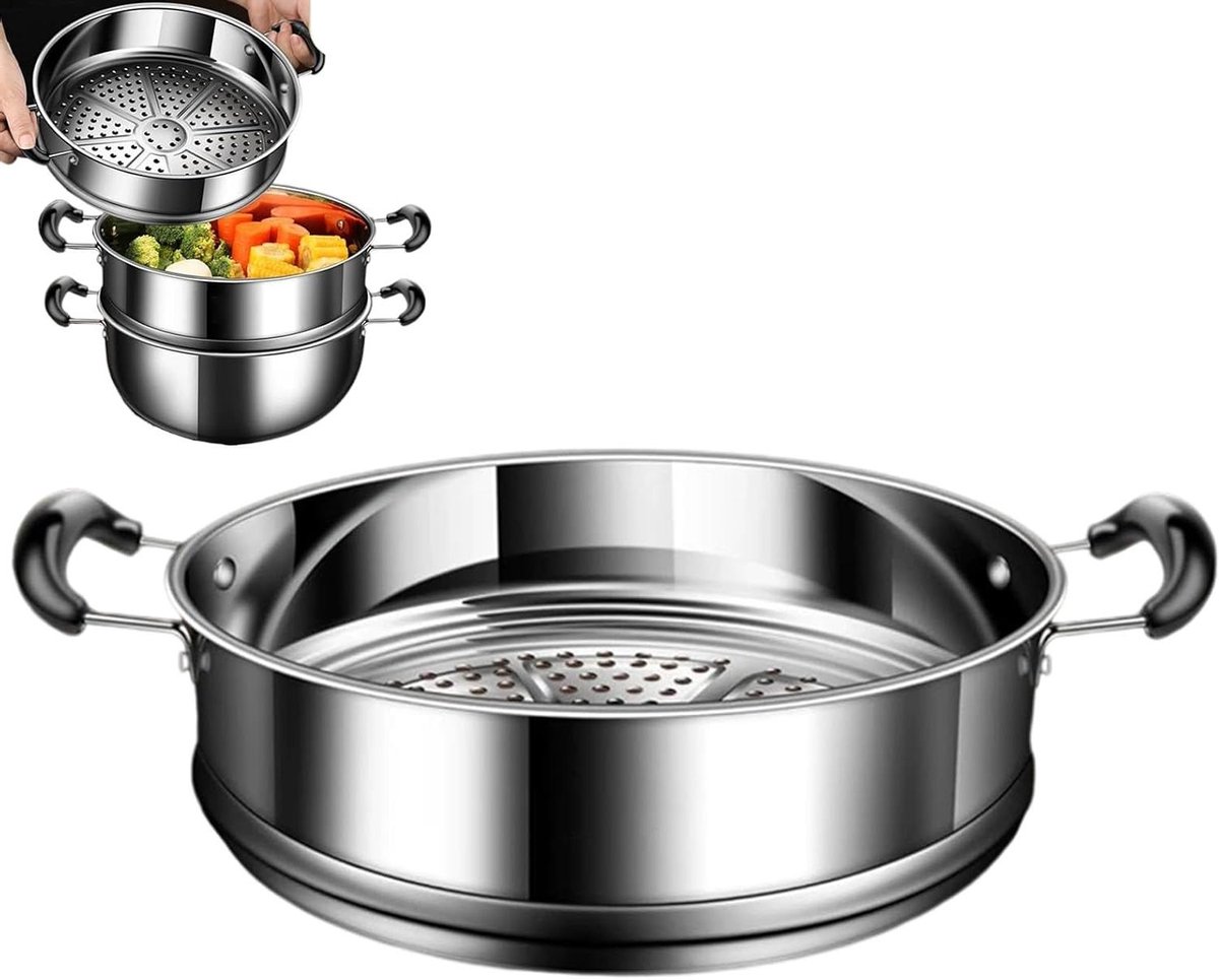 Stoomkoker - Keukenpan - Gezond Koken - Roestvrij Staal - Universeel - Zilverkleurig