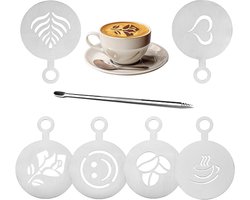 Koffie Decoratie Sjablonen - Cappuccino Patronen - Drankjes Versieren - 6 Verschillende Vormen - 12 x 8.5 cm - Zilver