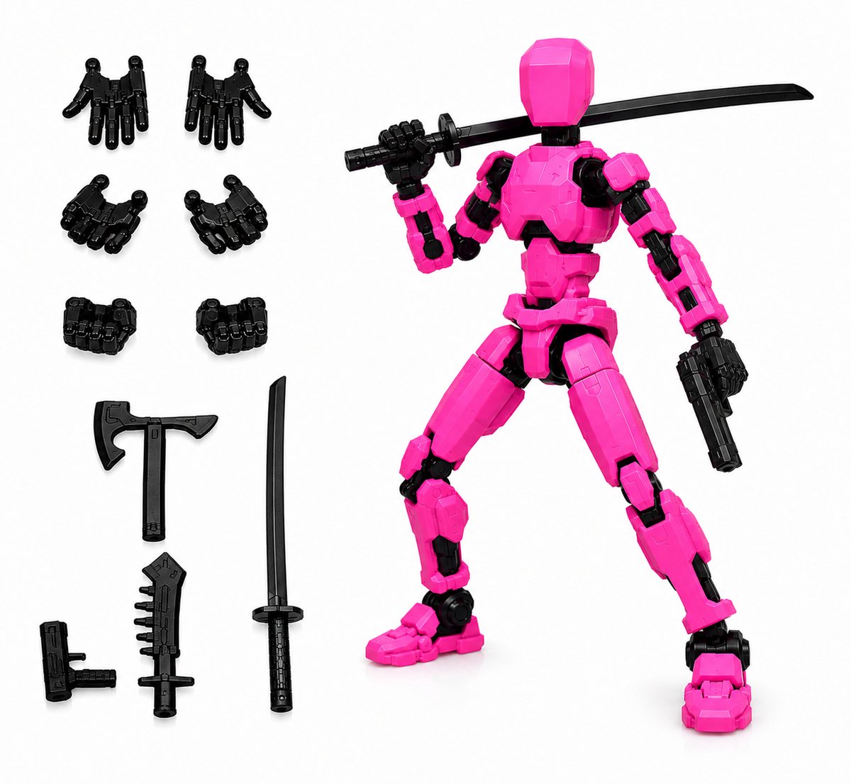 Enluxe Roze T13 Stick Action Figure – Flexibele Beweegbare Pop, Verwisselbare Handen en Speelgoedwapens, Creëer je Eigen Gevechtsscene, Perfect voor Kinderen en Verzamelaars