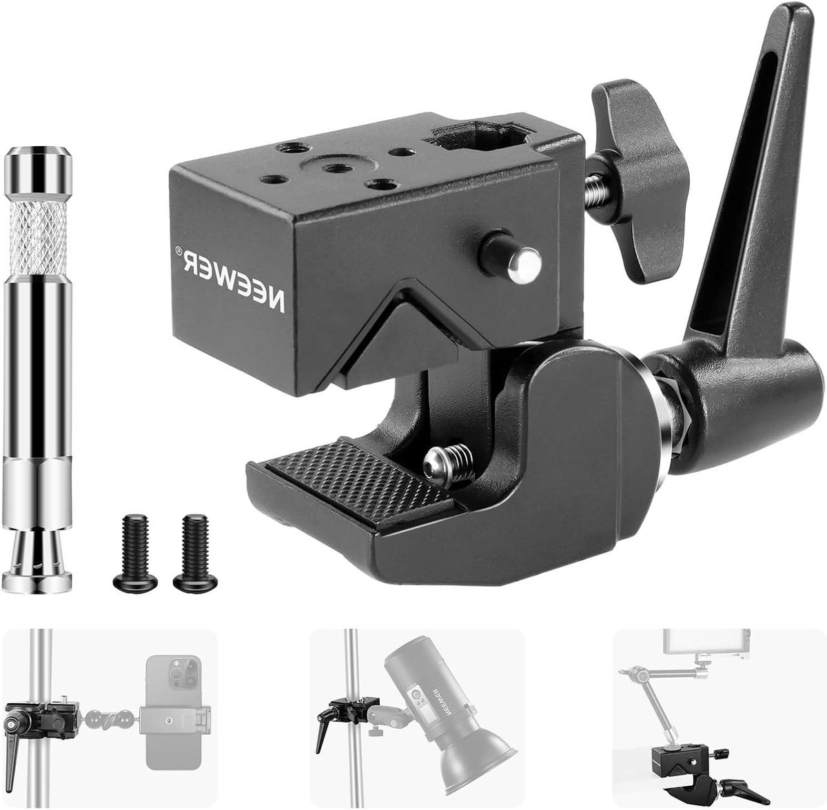 Zware Klem met 5/8 Inch Bolts, Veerklem, 6 cm Handvat, Geschikt voor Fotostudio, Camera en Verlichting, Maximaal Draagvermogen 15 kg