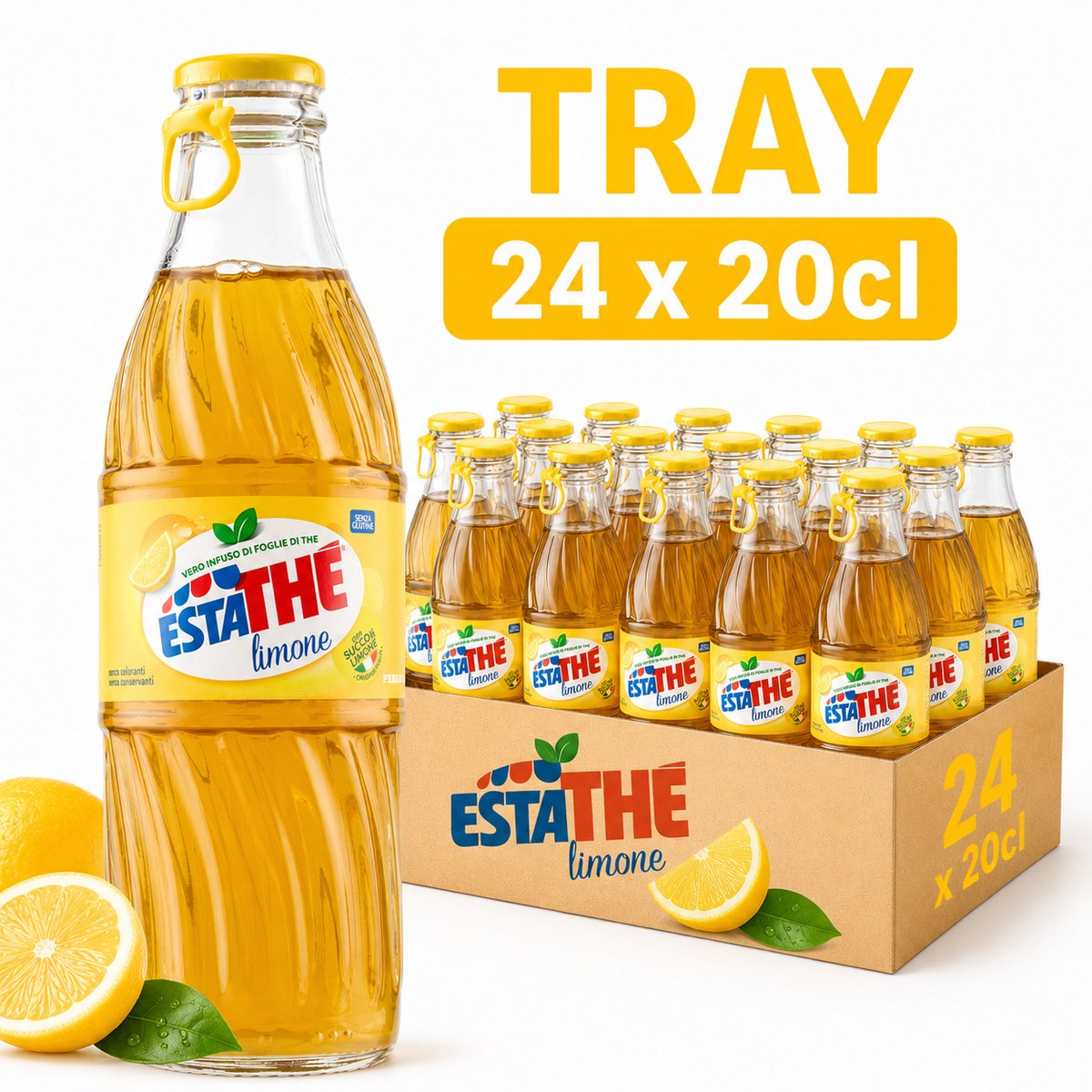 Estathé Citroen IJsthee 24 x 250ml Glazen Fles Vero Infuso Gluten vrij