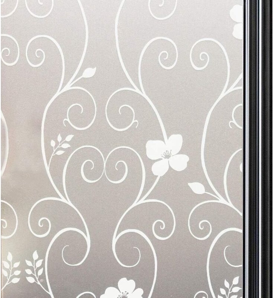 (45x200 cm) Privacy raamfolie, zelfklevend, elektrostatisch hechtend, ondoorzichtig, decoratieve raamfolie, UV-bestendig, wit bloemenpatroon.