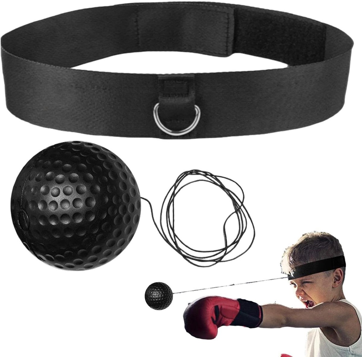 Boks Reflex Bal - Trainingsbal Boksen Reactiebal - Verbeteren Coördinatie - Verstelbaar Hoofdband - N.v.t. - Zwart