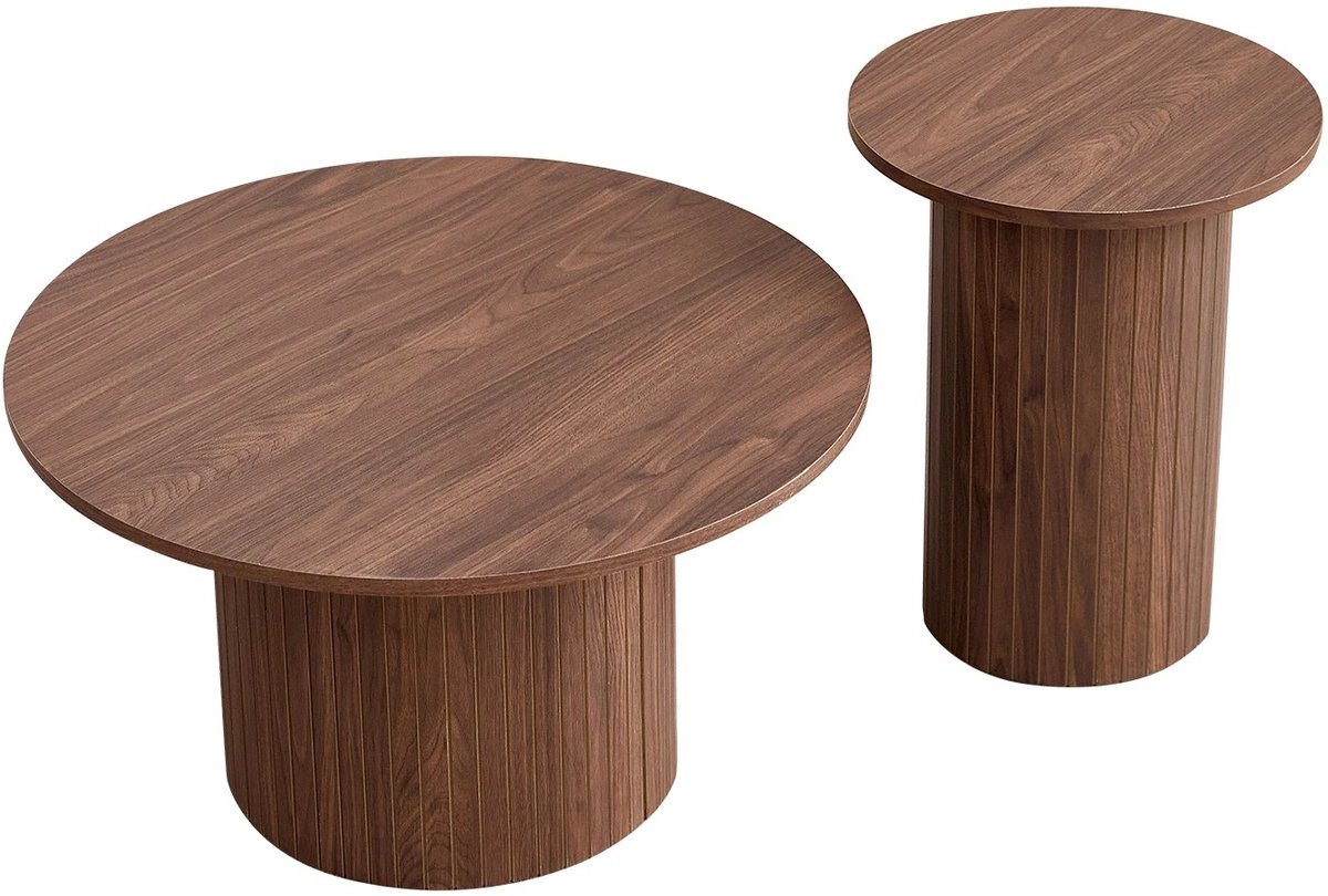 uJOY Bijzettafels - Set van 2 tafels - Houtlook afwerking - Veelzijdig inzetbaar - Eenvoudig schoon te maken - Modern design Donkerbruin
