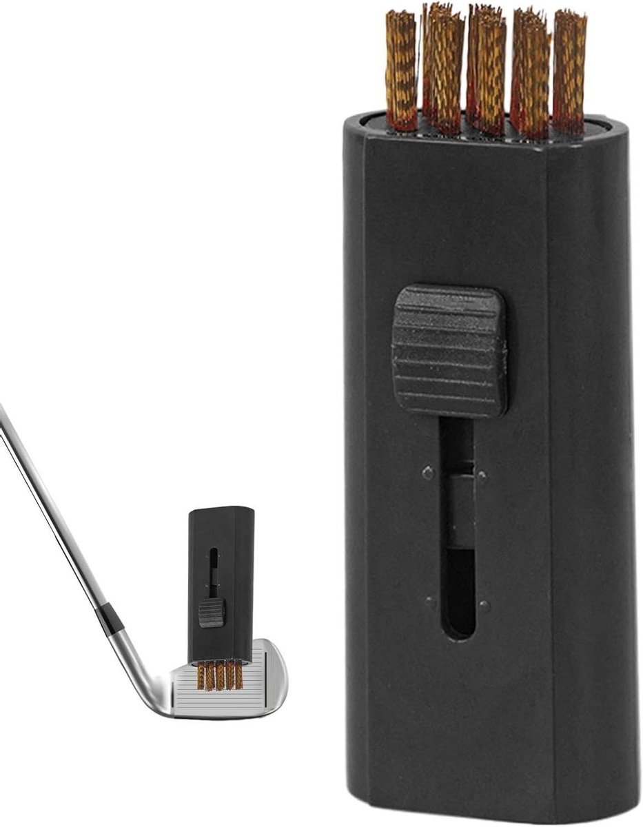 Golfclub Borstel - Golf Reiniger - Clubs Schoonmaken - Dubbele Kop - Compact Formaat - Zwart