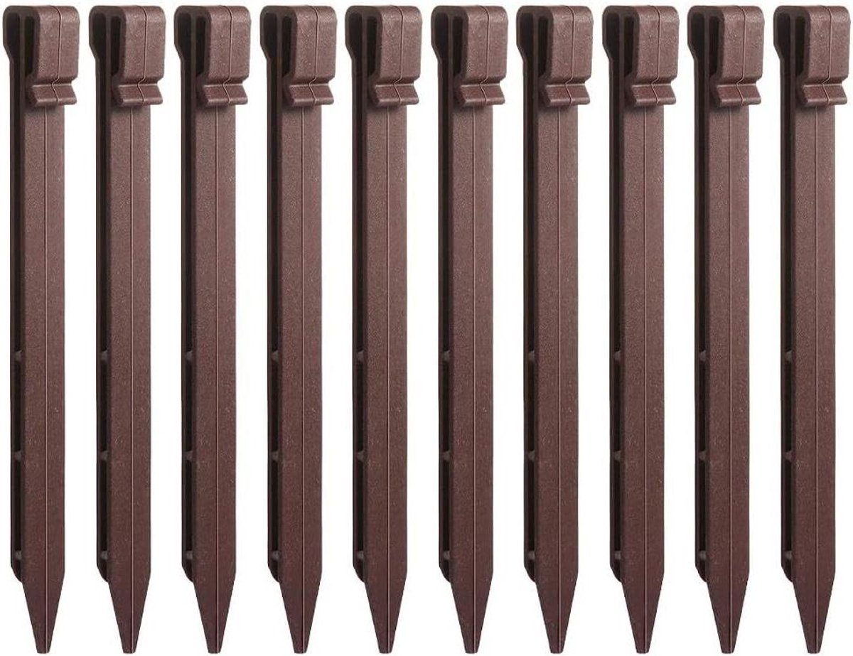 Tuinankers Set - Grasrand Palen - Tuinranden Plaatsen - Robuust Kunststof Ontwerp - 10 Stuks - Bruin
