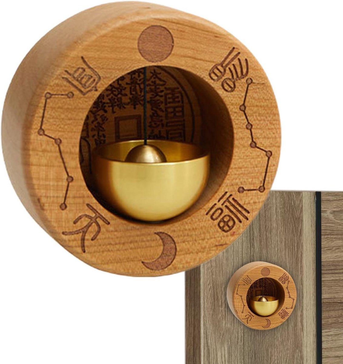 Deuropening Chime - Deurbel Ring - Winkel Herinnering - Magnetische Bevestiging - 8 x 8 cm - Hout Messing