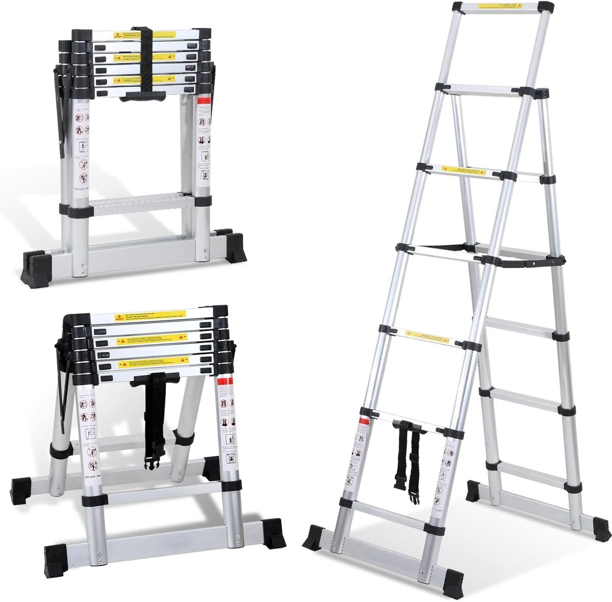 Telescopische Ladder - Vouwladder Aluminium - Veelzijdig Gebruik - Veiligheidssluiting - 150kg Draagkracht - Zilver