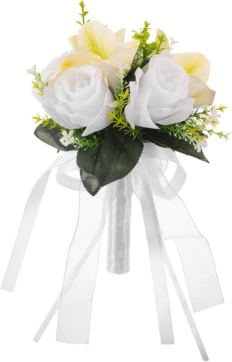 Kunstrozen Bruidsboeket - Decoratie Bloemen - Bruiloft Decoratie - Onderhoudsvrij Design - 28x20x20 cm - Wit