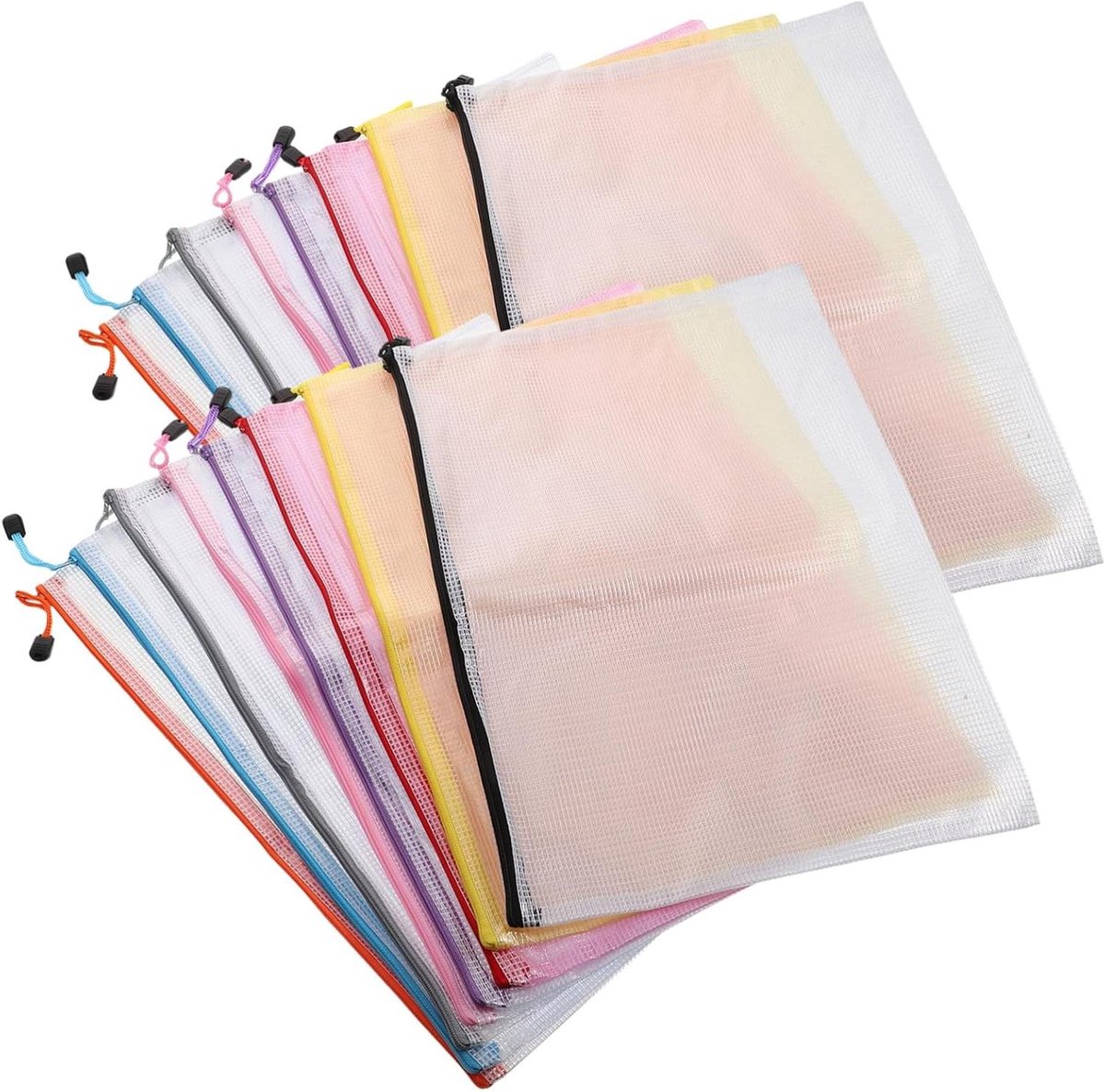 Grote Capaciteit Zakjes - Opbergzakken - Schoolbenodigdheden Organiseren - Transparant Mesh PVC - 16 Stuks - Multicolor