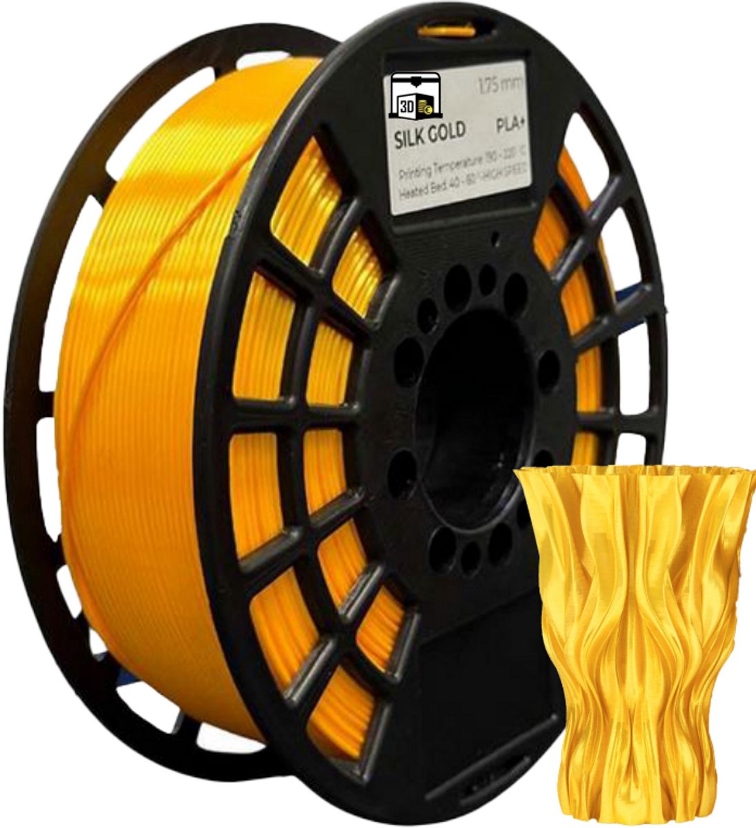 PLA Silk Gold Filament – Zijdezachte Glans en Een Luxe Uitstraling - Hoge Kwaliteit en Duurzaam - Compatibel met Creality, Bambu Lab, Esun en Andere 3D Printers - Perfect voor 3D Printen van Prototypes, Modellen en Accessoires