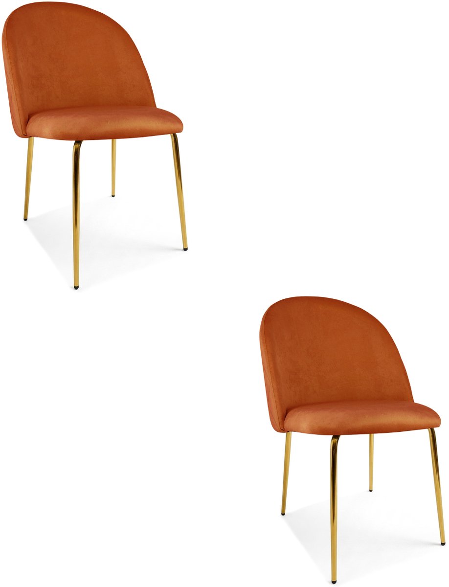 LEOBERT Set van 2 eetkamerstoelen INCA - Koperkleurig fluweel - Gouden metalen poten - Modern design Rood/Goud