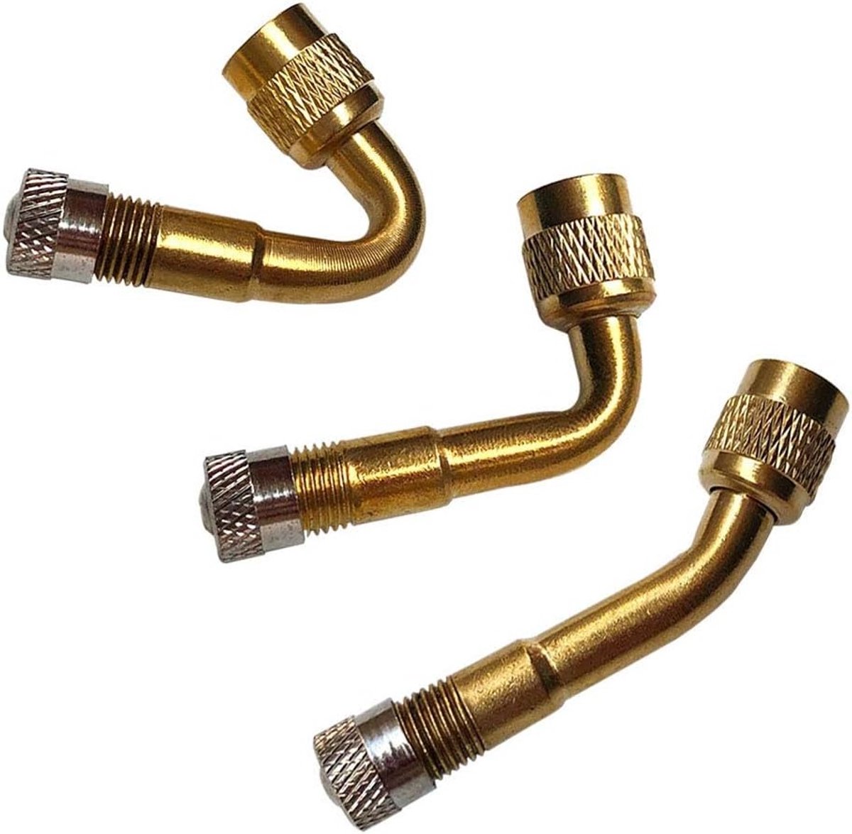Set van 3 Professionele Ventielverlengingen voor Fietsen, Motoren en Auto's - Messing Schrader Ventiel Adapters in 45°, 90° en 135° Hoek
