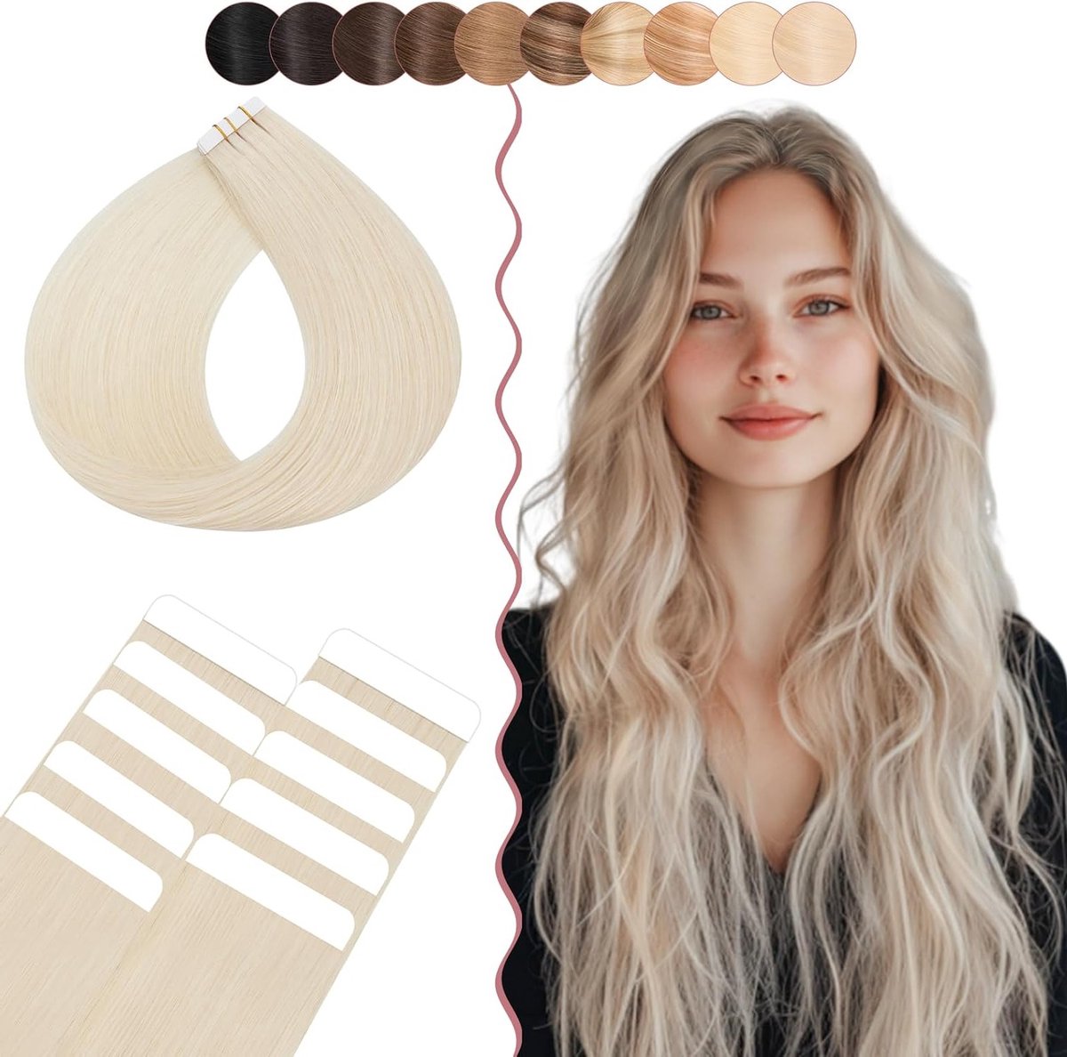 Zelfklevend Echt Haarverlenging Tape - 100% Menselijk Haar - Onzichtbare Extensions